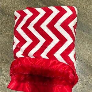 Red and White Chevron Kids Minky Blanket